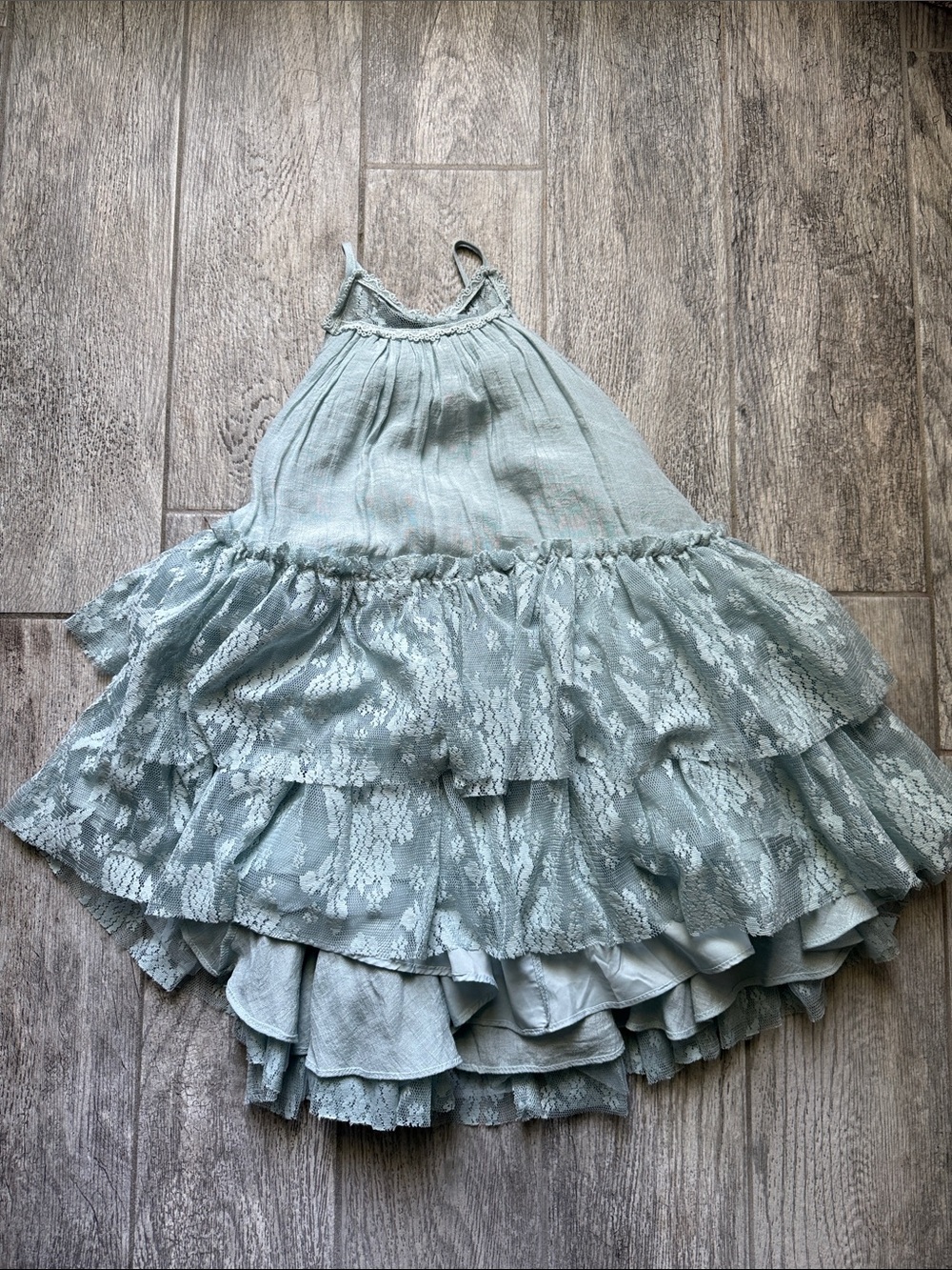 NWT- Joyfolie-Girls baby blue Lace Tiered Ruffle Dress